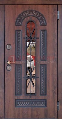 Железная дверь со стеклом и ковкой и узором ДСК-150 в Йошкар-Оле